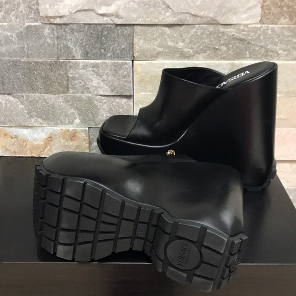 Authentic Versace Leather Platform Wedge Mules - Picture 17 of 17